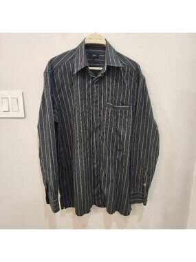Zanella Long Sleeve Shirt Mens Large Gray Stripes Pocket Made in Italy
